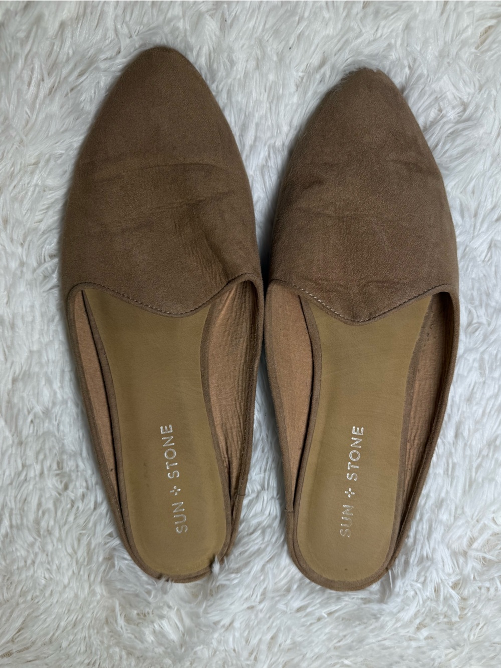 Sun + Stone Tan Suede Pointed-Toe Mules